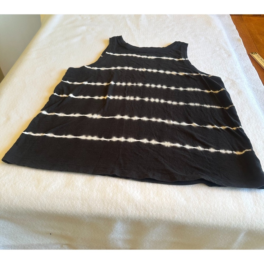 Time and Tru Tank Top Women L 12 14 Black White Stripe Tie Dye Sleeveless Y2K